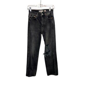 RE/DONE Black Distressed High-Rise Straight Jeans - Size 24